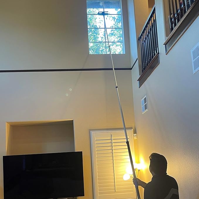 25 Foot High Ceiling Fan Duster with 6-18ft Extension Pole Extendable Reusable Cobweb Feather Window Cleaning Squeegee Kit