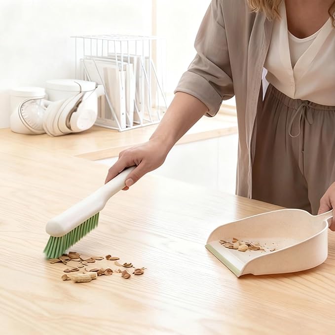 Hand Broom and Dustpan Set Small Rubber Portable Brush Desk Cleaner