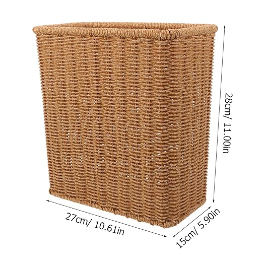 OUNONA Nordic Style Woven Trash Can Space-Saving Garbage Bin for Bathroom Kitchen No Lid Decorative Waste Basket for Home Office Compact Design