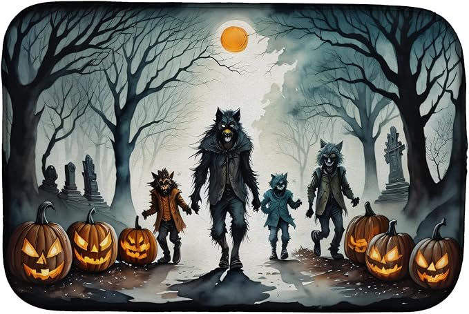 Caroline's Treasures DAC2279DDM Werewolves Spooky Halloween Dish Drying Mat Absorbent Dish Drying Mat Pad for Kitchen Counter Dish Drainer Mat for Countertop 14 x 21 Multicolor