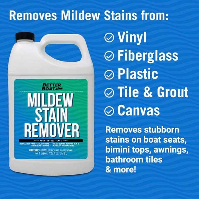 Better Boat Mold and Mildew Stain Remover 1 Gallon for Fabric Vinyl Tile Grout Removes Mold Stains on Boat Seats Bathroom Shower Patio Furniture Carpet Canvas