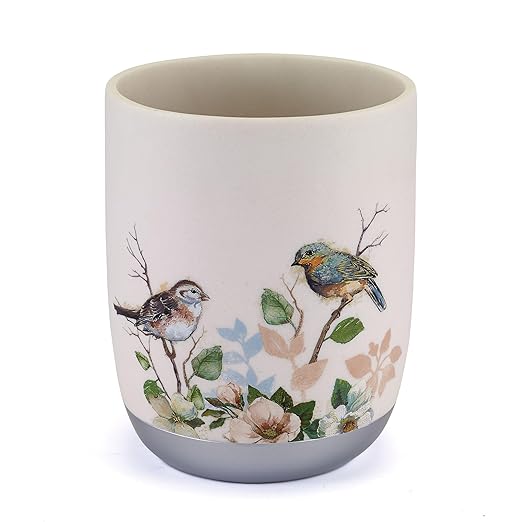 Avanti Linens - Waste Basket Decorative Trash Can Nature Design Bathroom Decor (Love Nest Collection)