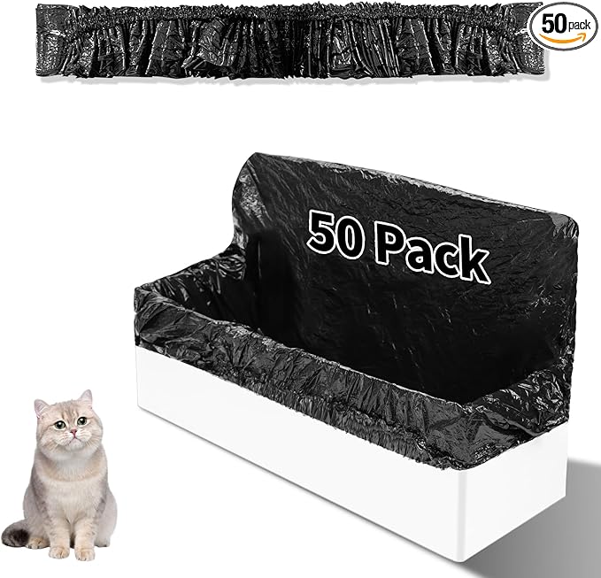 Trash Bags Compatible with Popur X5 Litter Box - with Elastic Band Thickened Design for Popur X5 Self-Cleaning Cat Litter Box/Home Trash Bags -Black (50 Pcs)