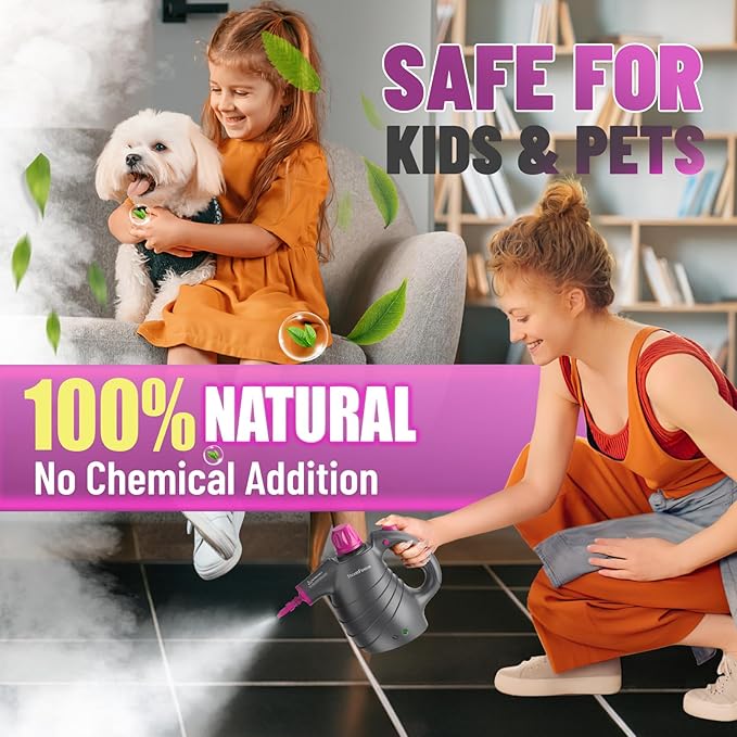 Pressurized Handheld Steam Cleaner with 10pcs Accessories&ampSafety Lock Multi-Purpose Natural Deep Cleaning Steamer Multi-Surface Steamer for Cleaning Home + Reuseable Cleaning Cloths