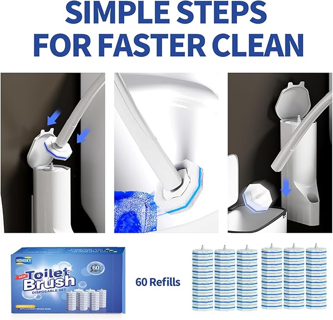 60pc Refills Disposable Toilet mats Brush Cleaning System Toilet Cleaning Brush 60 Replacement Brush Heads No Handle or BaseToliet Wand RefillsToilet Bowl Clean Refill PadsToilet Scrubber Refill