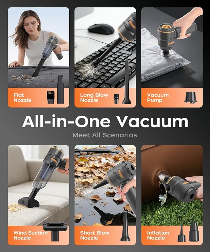 Car Vacuum3 Suction ModesPortable Mini Cordless Cleaner with 50000pa Suction PowerType-C ChargeHandheld Vacuum for HomeCarBirthday Gifts for Men Dad Husband (Black)