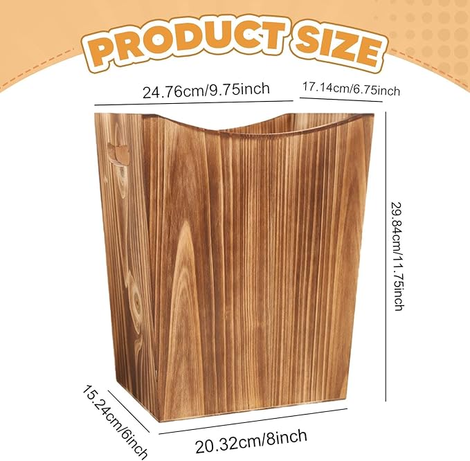 Wooden Trash Can Garbage Container Lidless Paper Basket Under Desk Waste Bin Wastebasket for Home Living Room Kitchen Decor