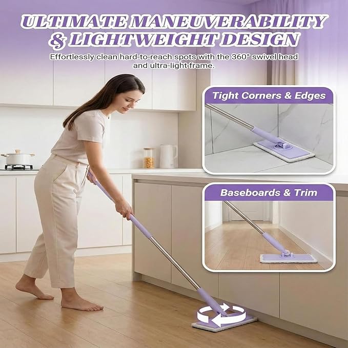 2026 Upgraded Snap Grip Mini Mop Zero Touch Hands-Free Mini Mop with Automatic Push Pull Handle Cloth Changing Retractable Disposable Dust Mop for Multi-Surface Home Cleaning(White20pc)