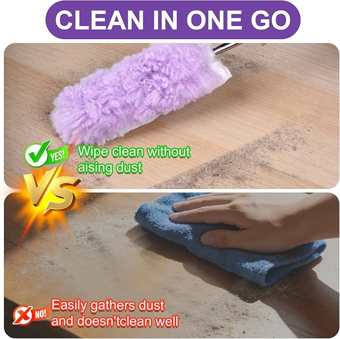 ITTAR 30 Count Duster Refill kit Duster for Cleaning with Extension Pole Microfiber Dust Remove Supplies Fan Feather Dusters for Cleaning Ceiling Fan Blinds Furniture Vent &amp Shelves-Purple