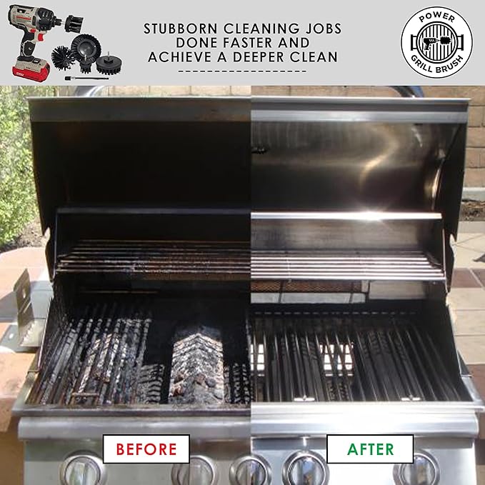Grill Brush 5 Piece BBQ Cleaning Kit - Nylon Safe Bristle Wire Free Safe for All Grates Stainless Steel Porcelain Charcoal Smoker Grill Cleaner Scraper Accessories Outdoor