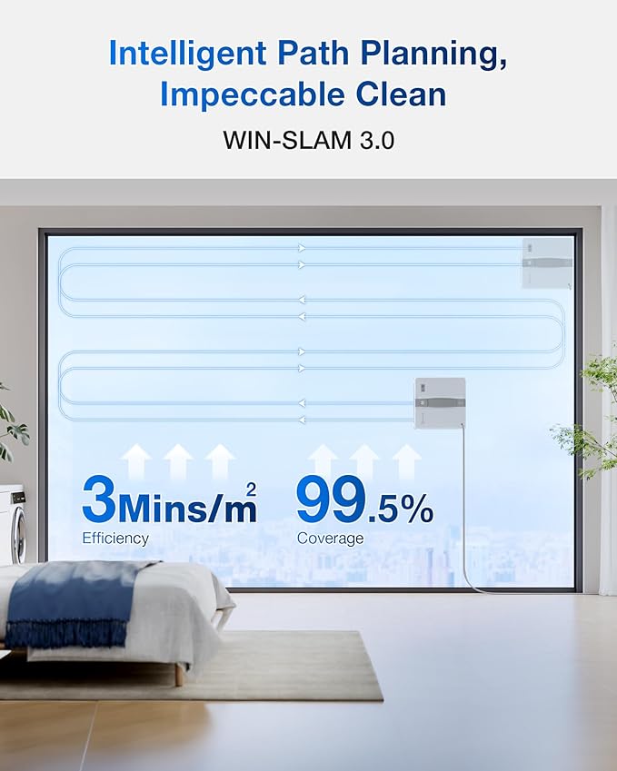 ECOVACS WINBOT Mini Window Cleaning Robot - Compact Design Dual Nozzles with Ultrasonic Spray 9-Stage Protection System Intelligent Path Planning 3 Cleaning Modes Anti-Slipping System