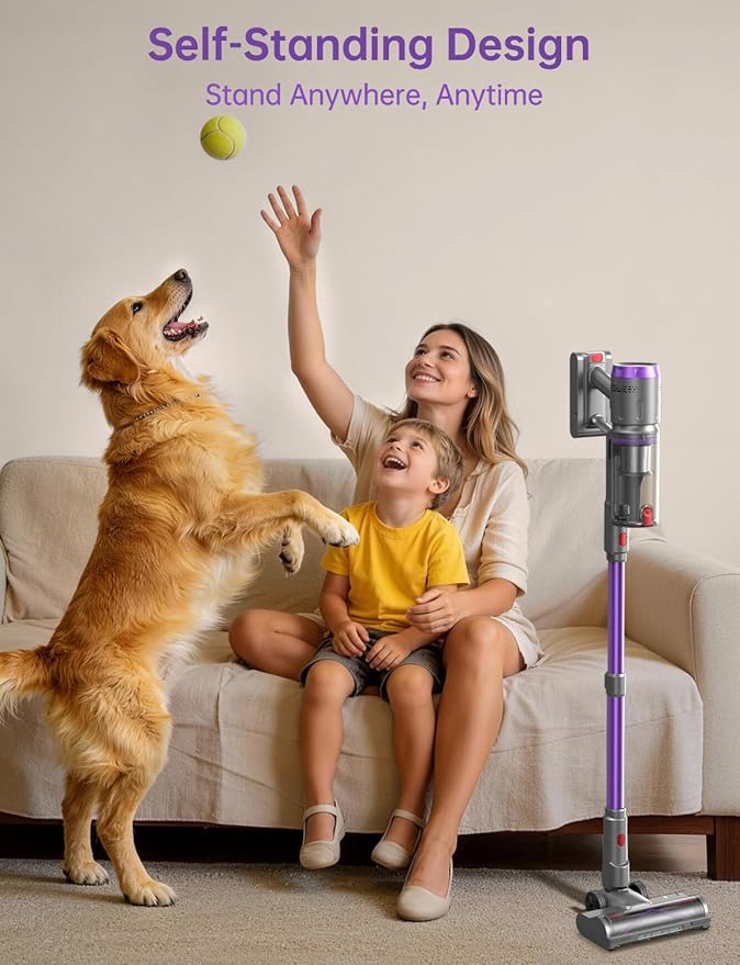 OXVAC Cordless Vacuum Cleaner 60KPa 650W Stick Vacuum with 80Mins Runtime Smart AUTO Mode Anti-Tangle Brush Self-Standing Vacuum Cleaner for Home Pet Hair Carpet &amp Hardwood Floor Purple
