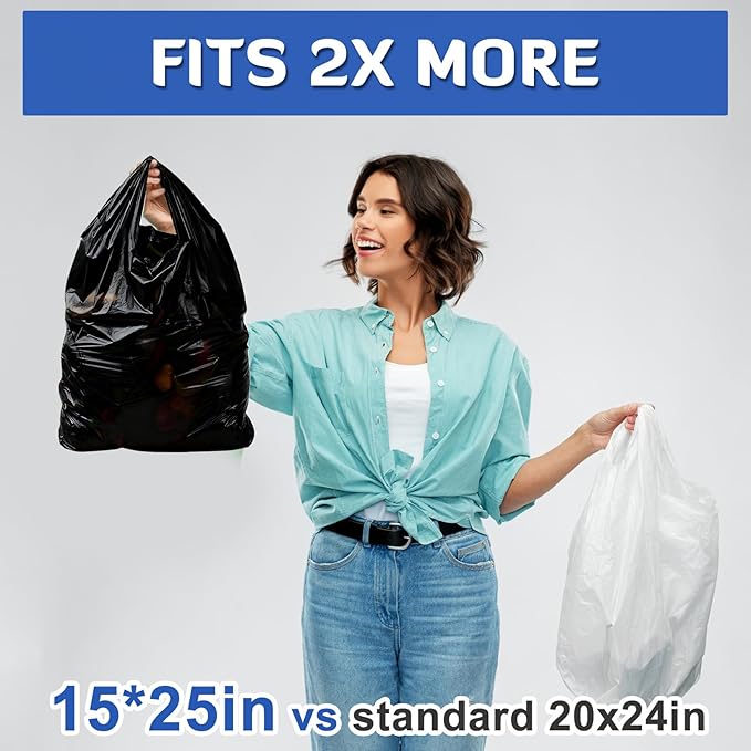 200 Pack 25'' x 15'' x 6'' Extra Large Black Plastic Shopping Bags(0.6 Mil Thick) Reusable Heavy Duty Large T-shirt Grocery Bags Bulk with Handles for Restaurant Retail Business