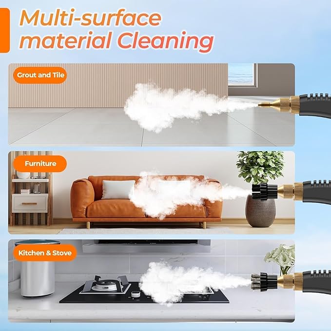 1500W Handheld Steam Cleaner Professional Portable Steamer with 3 Brushes &amp 6 Adjustable Gears for Deep Cleaning