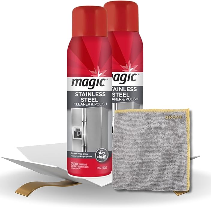 Magic Stainless Steel Cleaner &amp Polish Spray 17 oz Bundle with Microfiber Cloth - Foaming Formula for Easy Cleaning of Appliances Sinks and Chrome Surfaces - Gift Set (3 Items)