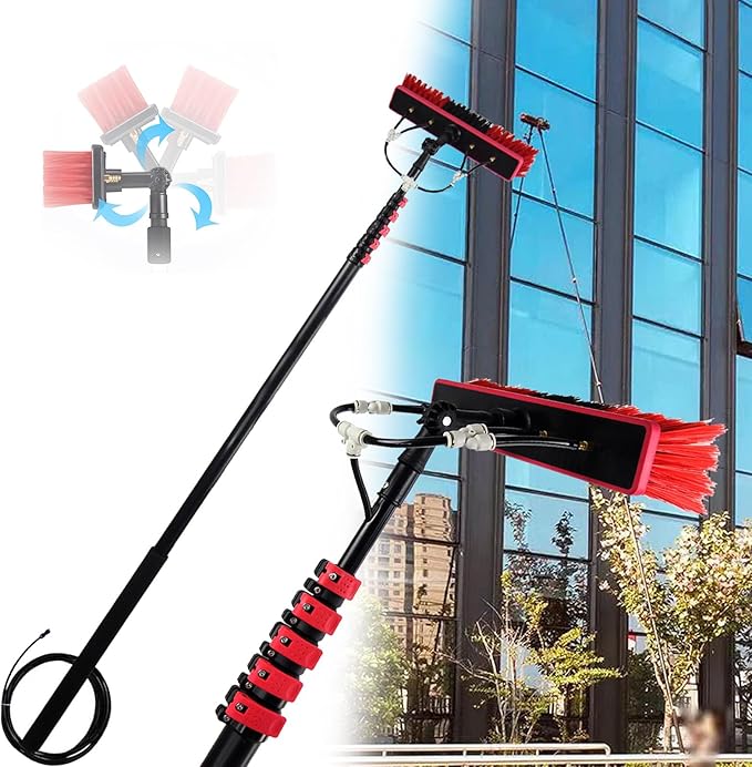 Telescopic Water Fed Brush Extendable Long Reach Window Cleaner Equipment Suitable for Window Glass Solar Panel35Cmbrush-39.4Ft/12M55cmbrush30FT/9M