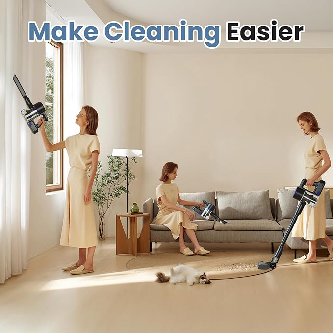 NEWBULIG Cordless Stick Vacuum Powerful 10KPa Suction for Hardwood Floors Pet Hair Removal Lightweight Rechargeable Low Noise Cleaner