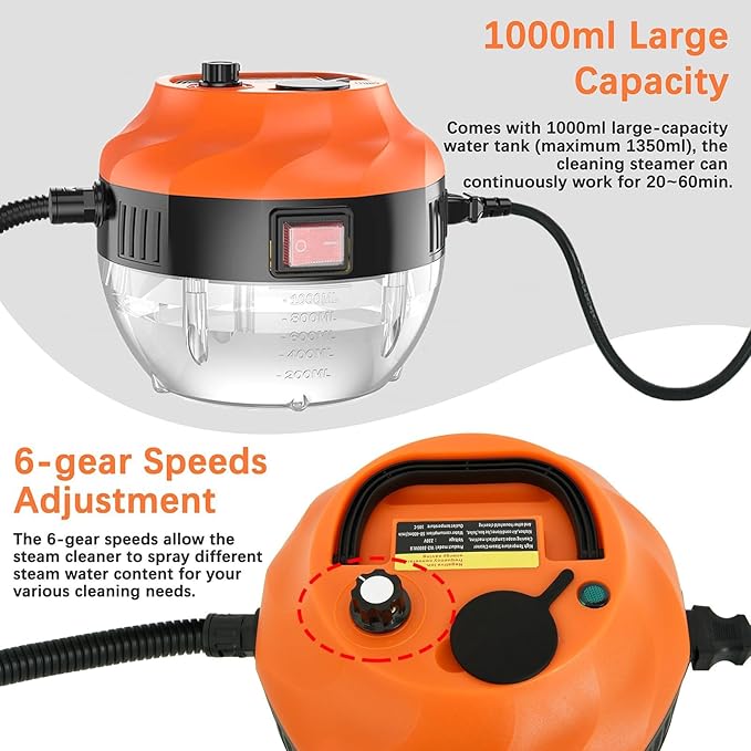 Handheld Steam Cleaner 1500W High Pressure 6 Adjustable Speeds High Temperature Multifunctional Cleaning for Kitchen and Bathroom