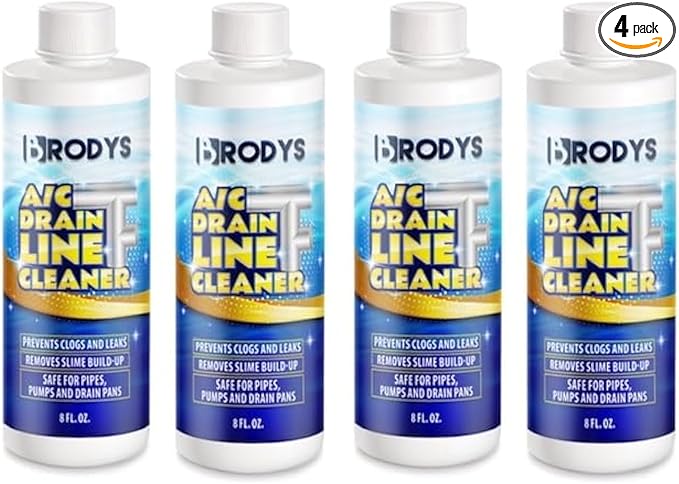 Brodys - A/C HVAC Drain Line Cleaner Bottle 2 MONTH SUPPLY (Great to use at home in the office at restaurants and large commercial buildings) (8oz 4 Count)
