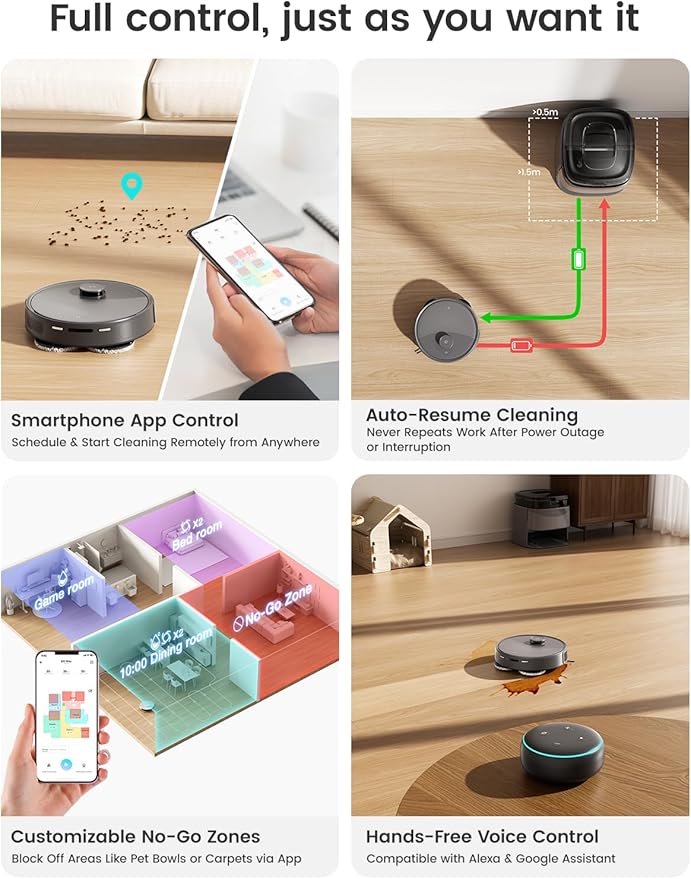 Lefant LiDAR Robot Vacuum and Mop 20000Pa Suction 90-Day Self-Emptying Obstacle Avoidance Auto Mop Washing&ampDrying All-in-One for Pet Hair Carpet 5G WiFi Alexa/APP/iWatch Control M3 Max