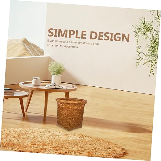 Zerodeko Handwoven Rattan Laundry Basket Medium Decorative Waste Basket for Bedroom and Office Storage Space Saving Sundries Organizer with Neatly Woven Edges