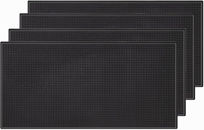 4 Pack Bar Mat Dish Drying Mat Large 31.5in x 12in Rubber Thick Durable Service Bar Mat for Home Kitchen Countertop Mat Espresso Coffee Bar Mat Black