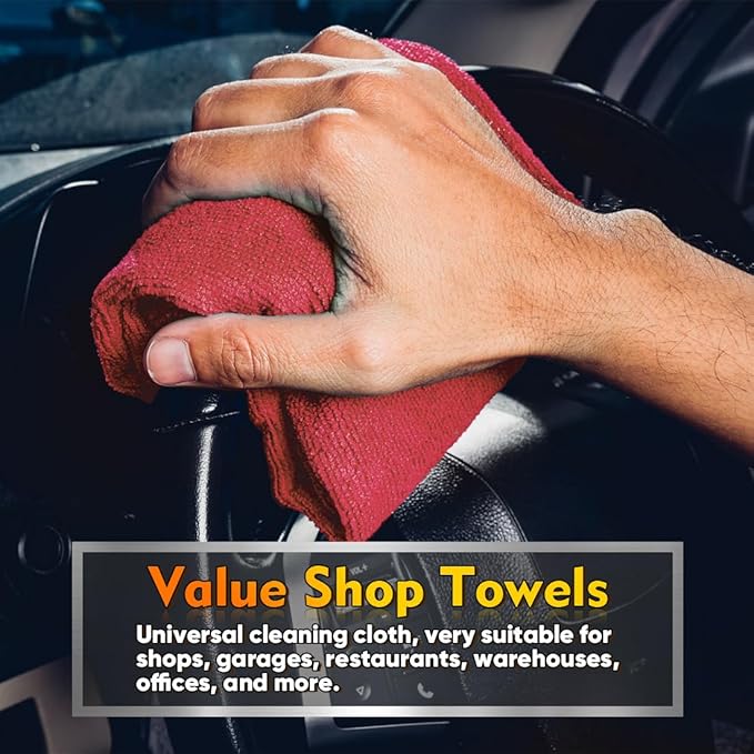 HOMEXCEL Red Shop Towels 100 Pack Reusable Microfiber Cleaning Cloth Bulk Multipurpose Microfiber Towels for Cars House and Kitchen Highly Absorbent Cleaning Rags 11.5 x 11.5 inch