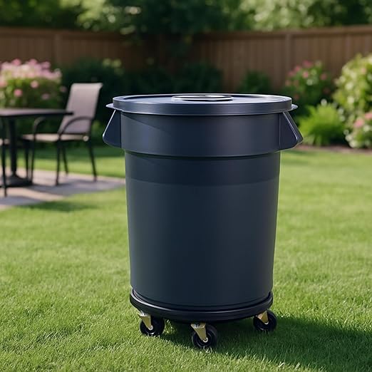 32 Gallon Outdoor Trash Can with Lid and Wheel Rolling Trash Can with Removable Wheels Commercial Trash Cans Outdoor Garbage Can for Kitchen Garage Backyard and Patio（2 Pack）