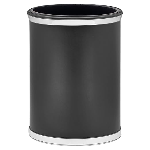 Kraftware Sophisticates Oval Wastebasket with Plastic Liner Adding Classic Style to The Bathroom and All Other Rooms in The Home or Office 13 Quart Capacity Black with Polished Chrome Trim