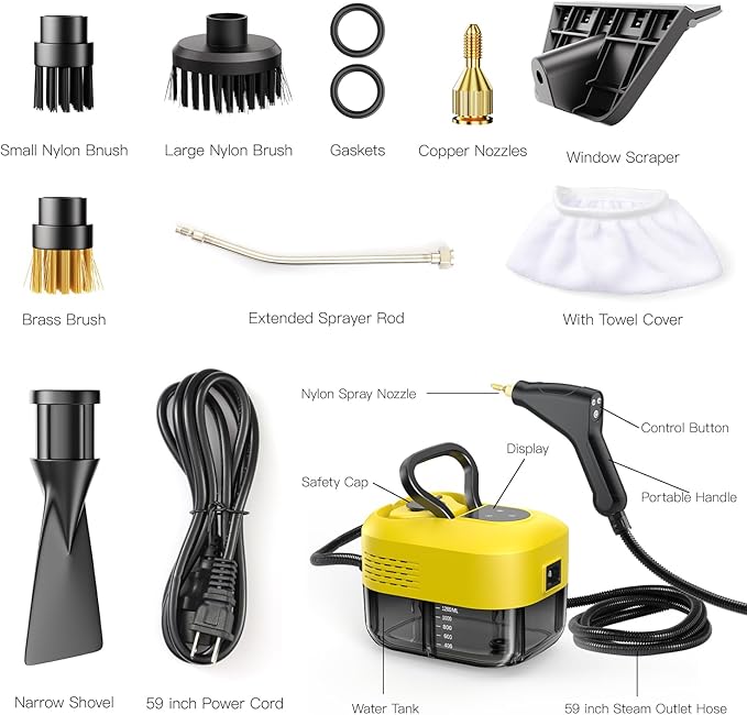 Steam Cleaner for Home＆Kitchen 212°F High Temperature 1200ML Tank Portable Handheld Steam Cleaner for Car Carpet Detailing Window Floor Couch Grease Tile Pressurized Steamer for Cleaning