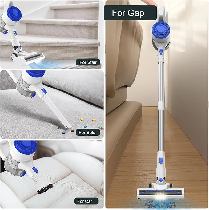 Cordless Vacuum Cleaner for Home 23KPa Powerful Suction Anti-Wrap Brush Roll &amp 5 LED Lights for Dark Corners 35-Min Runtime 2.6lb Lightweight Stick Vacuum for Hardwood
