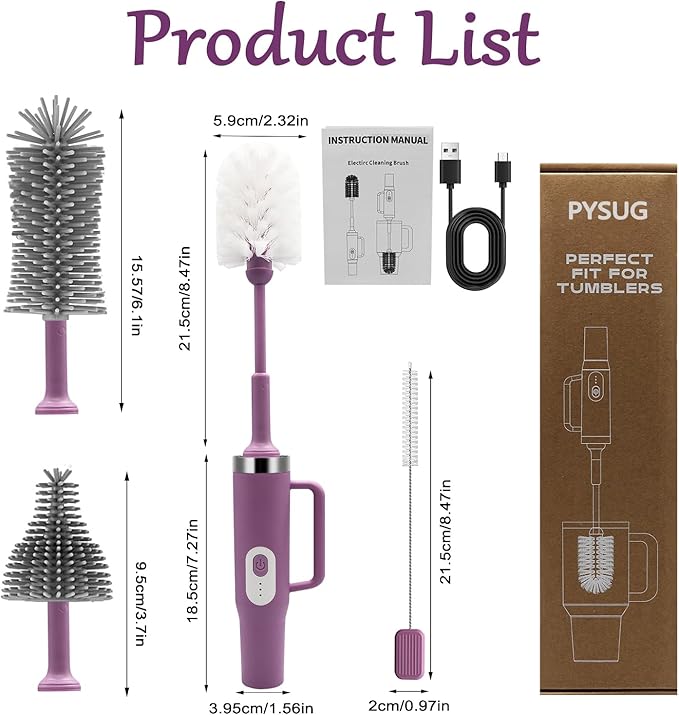 5-in-1 Long Handle Electric Bottle Brush Cleaner and Straw Cleaning Brush with Removable Brush Head Multi-Function Rechargeablefor Stanley Cups Baby Bottles Pacifiers Coffee Cups Sports Bottles