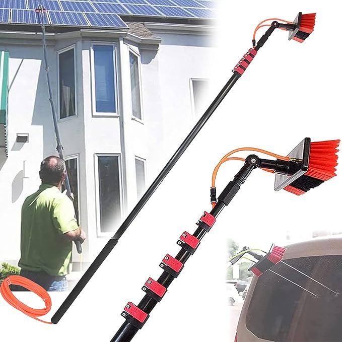 Water Fed Pole KitWater Fed Brush Water Fed Telescopic Brush Window Cleaning Kit with Extension Pole Outdoor Solar Panel Cleaning System Telescopic Pole Water Fed Brush Spray Washer