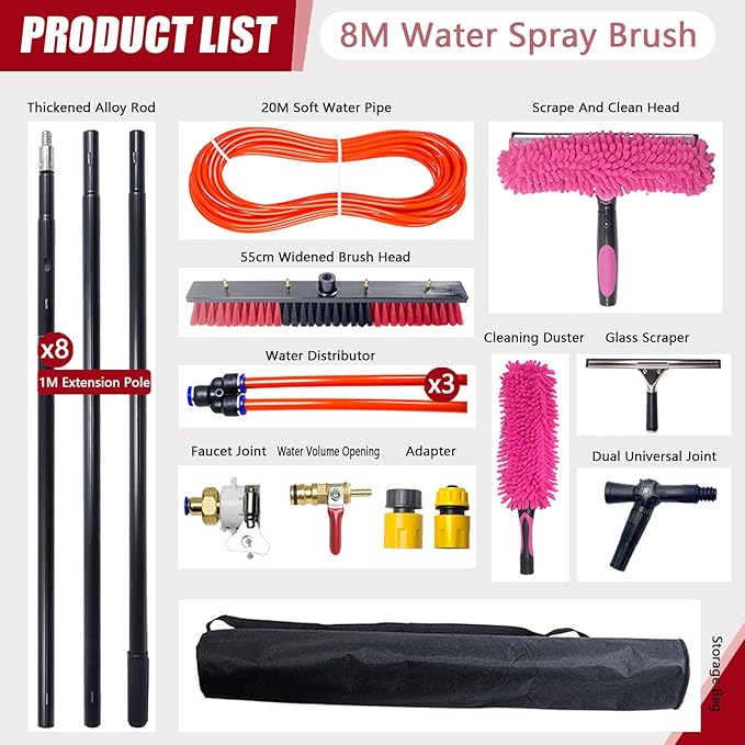 BeoyNot Water Fed Pole Kit Telescopic Water Fed Brush Extendable Pole Kit for Window Glass Solar Panel Clean Roof Outdoor Glass Brush Window Washing Equipment 8m（26ft）