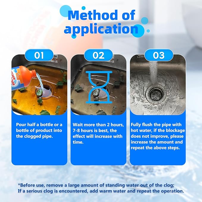 Liapu 2pcs Liquid Plumber Drain Cleaner Drain Clog Remover Kitchen Strength Hair Eliminator Gel Clog Remover Bathroom Cleaning Supplies for All Septic Systems And Pipes