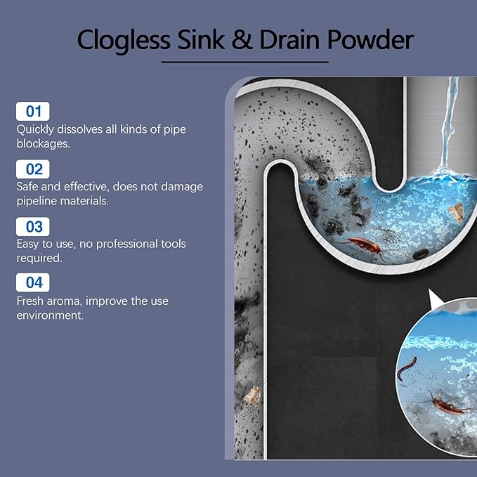 Drain Unclogger Powder for Kitchen and Bathroom - Quick Acting Grease &amp Food Waste Dissolver Plant-Based Formula Safe &amp Easy to Use Eliminates Odors(10PCS)