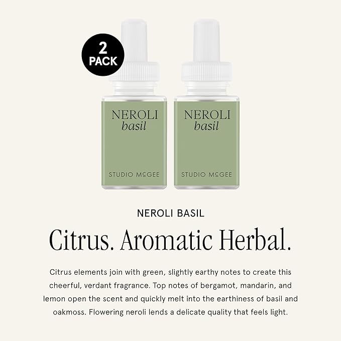 Pura x Studio McGee Smart Home Air Diffuser - Smart Home Air Diffuser - Up to 120-Hours of Luxury Fragrance per Refill - Spring &amp Summer Fragrance - 2 Pack Neroli Basil