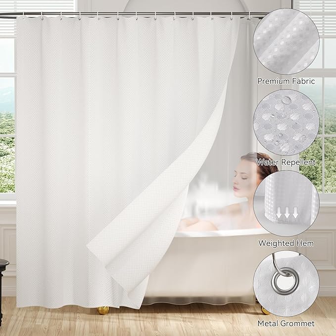 Stainless Steel Bathroom Trash Can and Toilet Brush Set1.6 Gallon Small Trash Bin with Press Type Lid White Bathroom Sets with Curtain and Liner for Bathroom