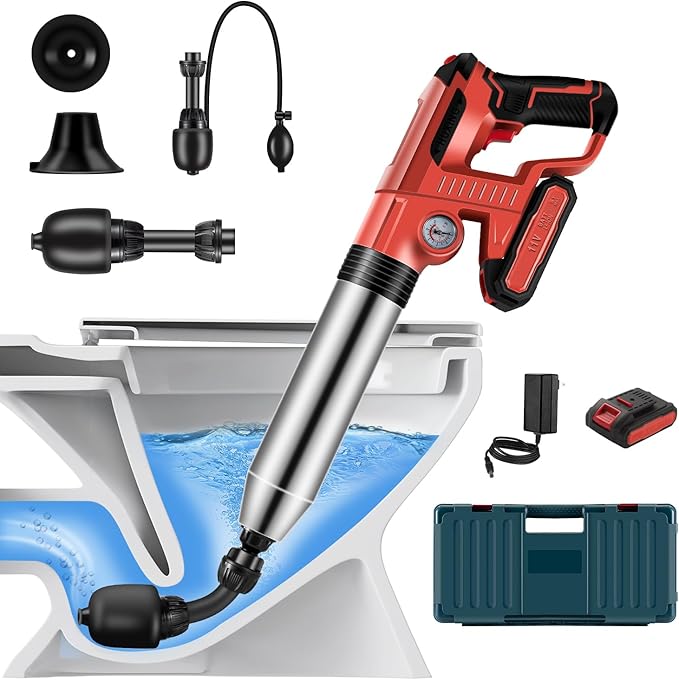 Electric Toilet PlungerDrain Clog Remover ToolsHigh Pressure Air Toilet Plungers Heavy Duty Plunger For ToiletBathroomFloor DrainSewerPipeRED