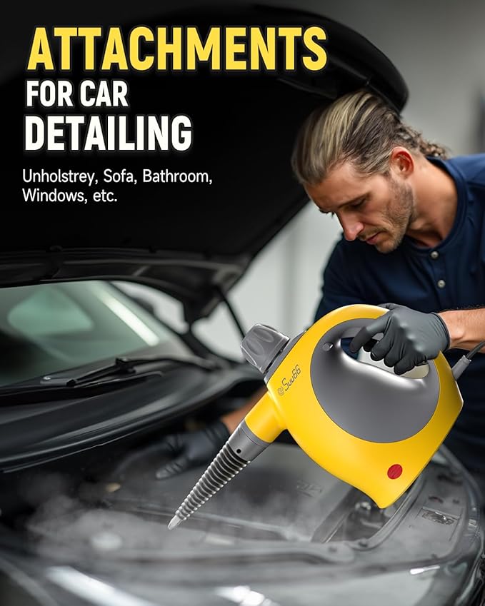 Handheld Steam Cleaner with Safety Lock 500mL Large Tank &amp 19PCS Accessories - Multi-Surface Deep Cleaning for Kitchen Bathroom Car Sofa - Removes Stubborn Grime Sanitizes Surfaces (Yellow)