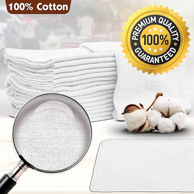 Nabob Wipers Auto Mechanic Shop Towels 500 Pack Bulk Shop Rags 100% Cotton Size 14x14 Commercial Grade (500 Pack White)