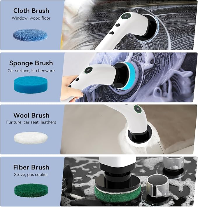Electric Bathroom Cleaning Brush Cordless Spin Scrubber Full Body Waterproof IPX7 with Adjustable Handle 8 Replaceable Brush Heads for Bathtub/Kitchen/Window/Home -SD-CTB01