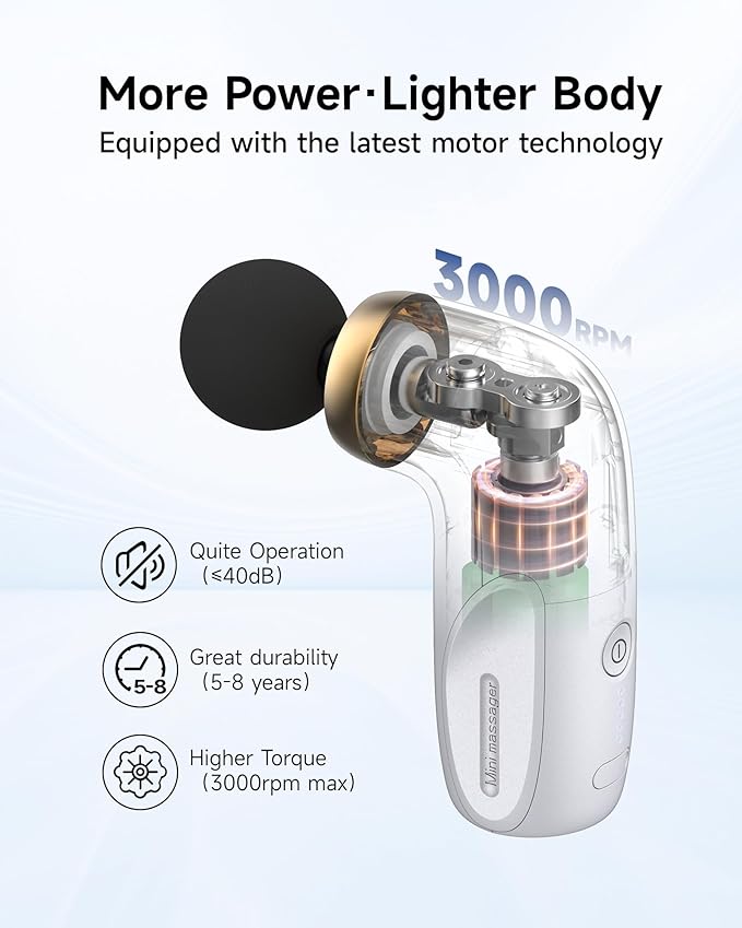 A1 Super Mini Massage Gun Percussion Deep Tissues Muscle Massager Compact Sports Travel Massage Gun Portable Handheld Massager for Office Home Athletes(White)