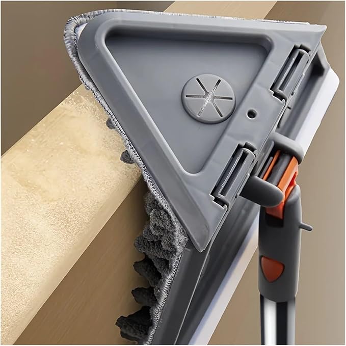 Portable Fold Triangle Head Floor Mop Cleaner Tool 360 Rotation Cleaning for Kitchen Walls and Ceilings Microfiber Pad(Combination-B)