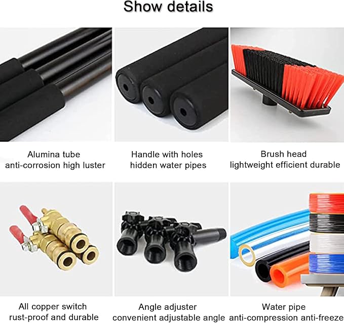 Telescopic Water Fed Brush Extendable Long Reach Window Cleaner Equipment Suitable for Window Glass Solar Panel55cmbrush-30FT/9M