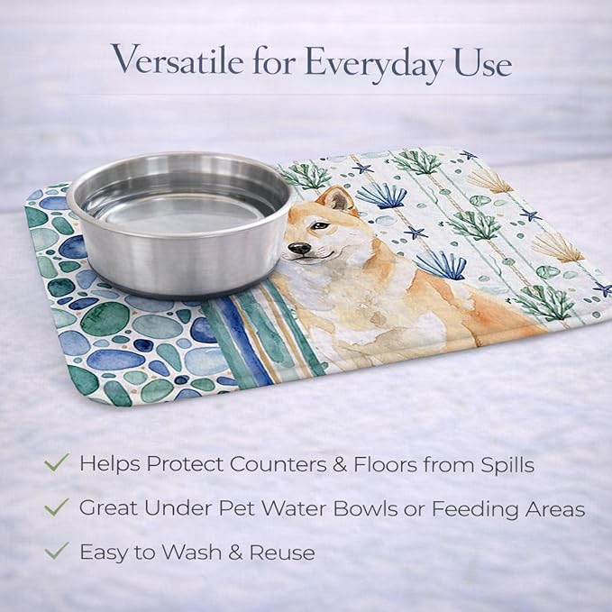 Caroline's Treasures Cream Shiba Inu Coastal Sea Glass Dish Drying Mat Absorbent Dish Drying Mat Pad for Kitchen Counter Dish Drainer Mat for Countertop 14 x 21 Multicolor