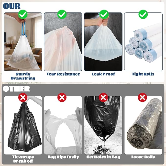 360 Count Small Trash Bags 4 Gallon 1.2 Mil Drawstring Mini Garbage Bags Plastic Trash Can Liners for Bathroom Accessories Bedroom Dorm Room Essentials Office White