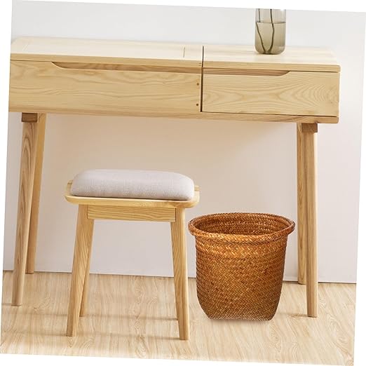 Zerodeko Handwoven Rattan Laundry Basket Medium Decorative Waste Basket for Bedroom and Office Storage Space Saving Sundries Organizer with Neatly Woven Edges