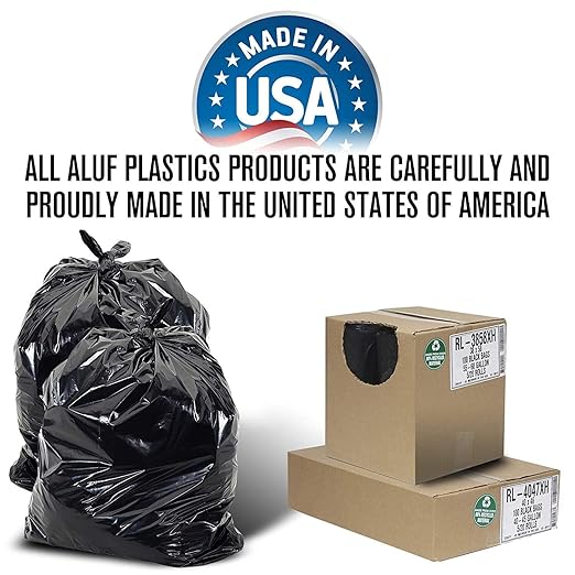 Aluf Plastics 44 Gallon Trash Can Liners (100 Count) - 36 x 46 - Thick 1.5 MIL Equivalent Black Trash Bags for Bathroom Kitchen Office Industrial Commercial Recycling and More