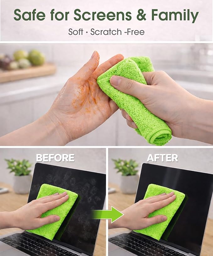 Microfiber Cleaning Cloth Roll - 100 Pack Tear Away Microfiber Paper Towels Reusable Washable Scratch-Free Kitchen Towels for Car Home Kitchen Glass Dishes (Neon Green)